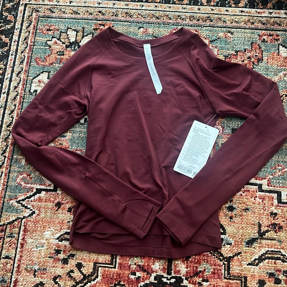 BRAND NEW LULULEMON swiftly tech LS 2.0 RACE LENGTH in Red Merlot, size 6